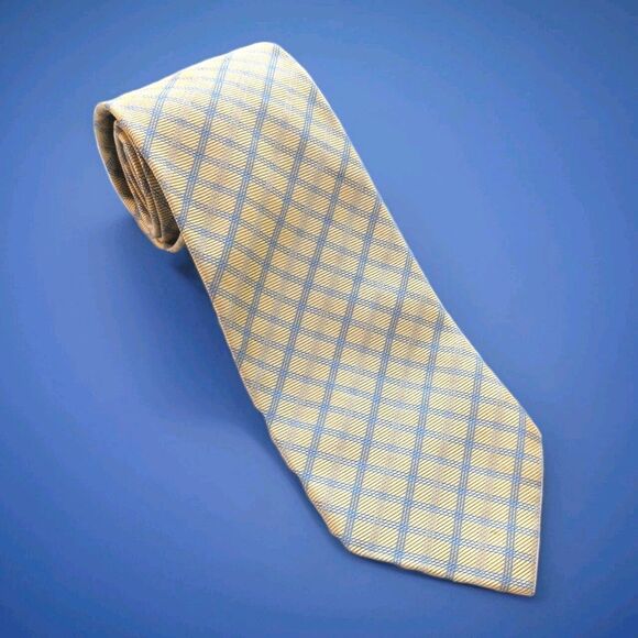 NEW BROOKS BROTHERS Makers Silk Neck Tie Yellow & Blue Cross Hatch 59x3.5" NWT - Picture 1 of 8